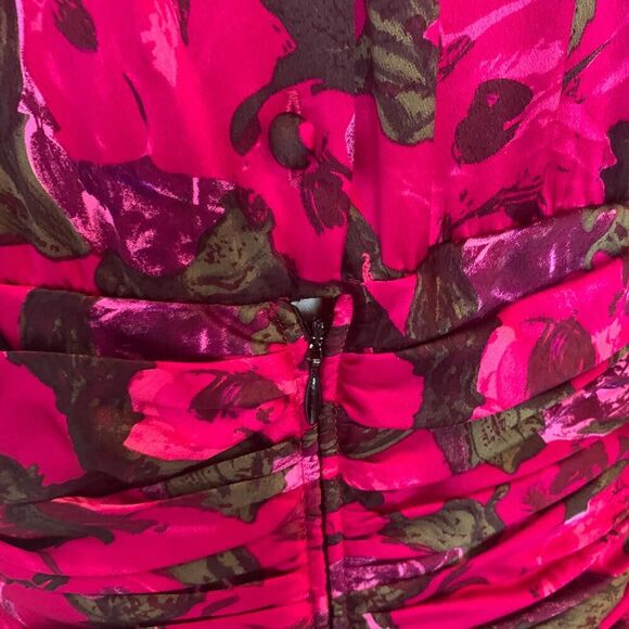 Silk Studios 80s Floral Velvet Dress Long Sleeve Ruched Midi Black Pink Size 10 - Picture 9 of 11